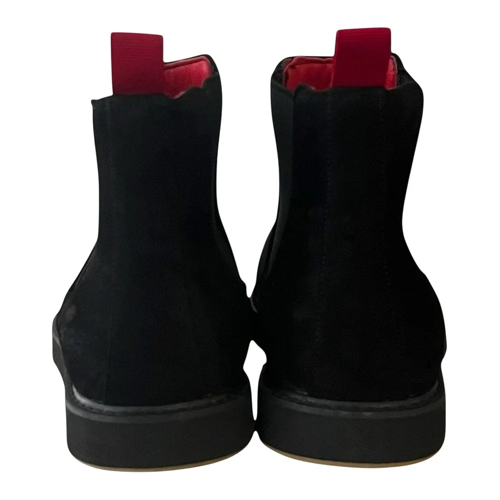 Tayno by Fernando Aldaz Mens Chelsea Boots Black‎ Suede Red Accents Size 11